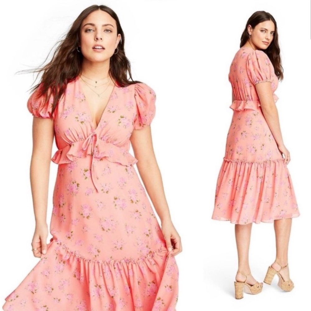 LoveShackFancy x Target Fleur Pink Melon Floral Midi Dress Size